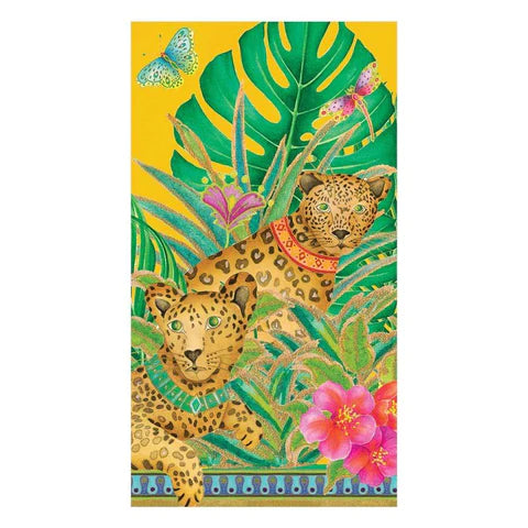 Caspari "Leopards" paper guest towel in yellow