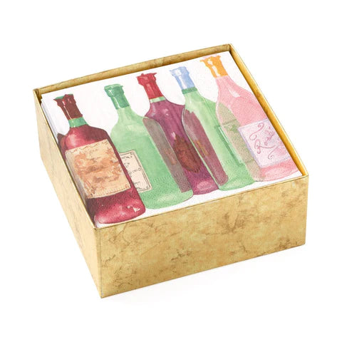 Caspari "Wine Bottles" Boxed Paper Napkin Set