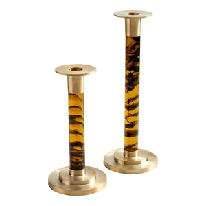Caspari LARGE Resin and Brass Candlestick in Tortoiseshell