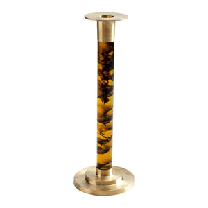 Caspari LARGE Resin and Brass Candlestick in Tortoiseshell